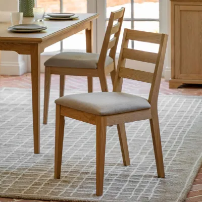 Natural Oak Slatted Back Low Dining Chair Fabric Padded Seat