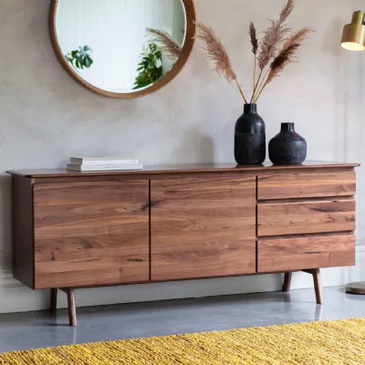 Scandi Modern Dark Walnut Wood 2 Door 3 Drawer Sideboard