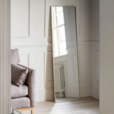 Large Champagne Gold Rectangular Thin Frame Wall Mirror