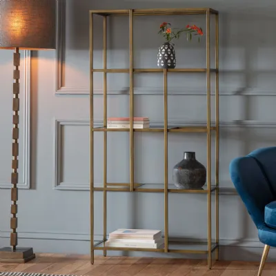 Bronze Metal Open Display Glass Shelving Unit