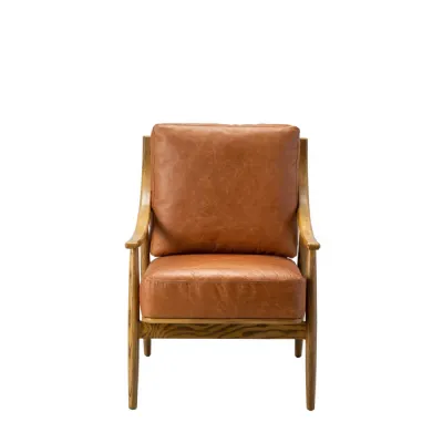 Brown Leather Mid Century Armchair