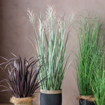 Realistic Three Headed Green Russet Grass Artificial Plant