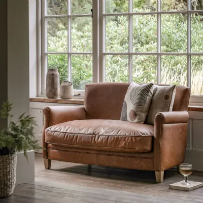 Vintage Distressed Tan Brown Leather 2 Seater Sofa