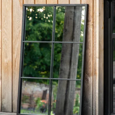 Black Metal Outdoor Rectangular Window Pane Wall Mirror
