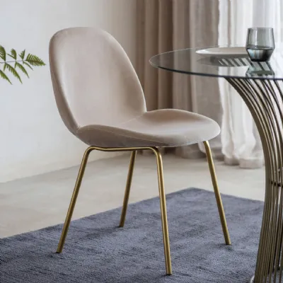 Oatmeal Cream Velvet Dining Chair Gold Metal Legs