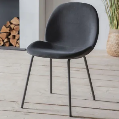 Grey Velvet Fabric Dining Chair Black Metal Legs