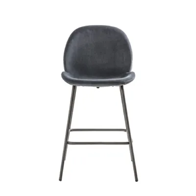 Dark Grey Velvet Gold Finish Stool (Pack of 2)