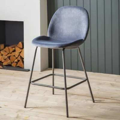 Dark Grey Velvet Kitchen Bar Stool Black Metal Legs
