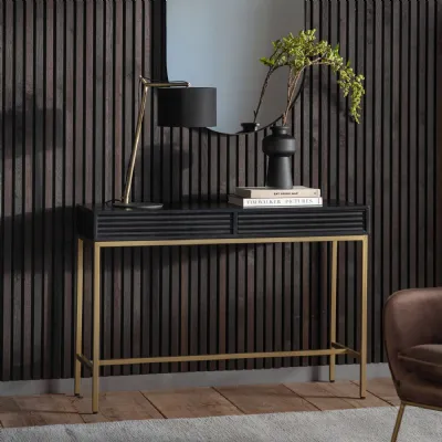 Black and Gold Ripple Wood Console Table