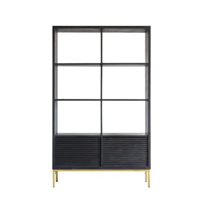 Black Wood Ribbed Room Divider