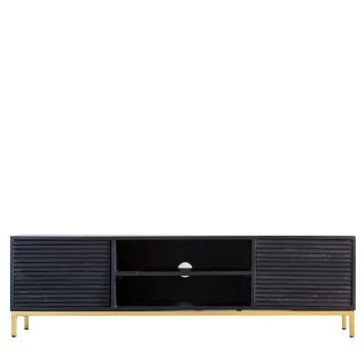 Black Wood Media Sideboard on Gold Frame