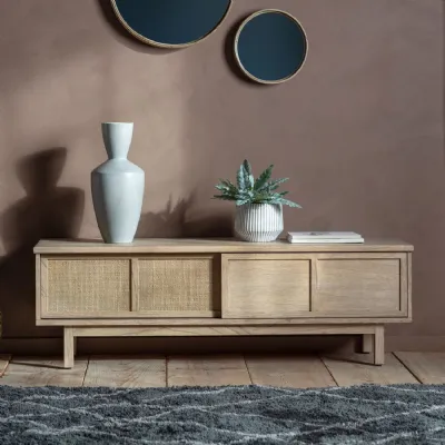 Natural Wooden Sliding Door TV Media Entertainment Unit