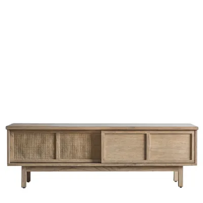 Solid Wood And Cane Sliding Door Sideboard