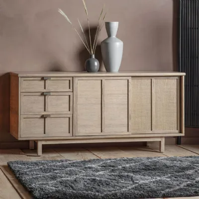 Light Wood Japandi Large Sideboard with Sliding Doors