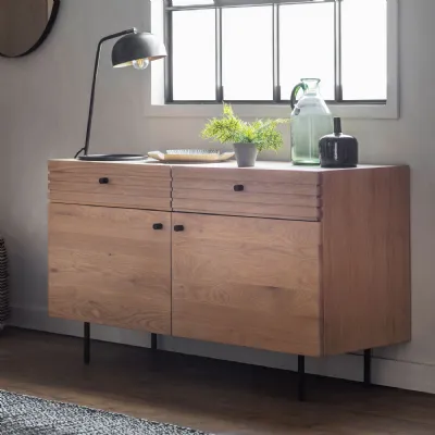 Japandi Oak 2 Drawer 2 Door Sideboard Black Metal Legs