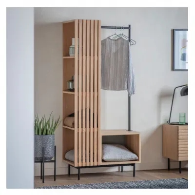 Oak Slatted Open Hanging Wardrobe Shelving Display Unit