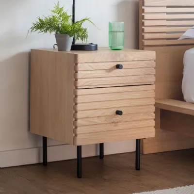 Grooved Japandi Oak 2 Drawer Bedside Chest
