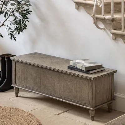 Large Parquet Wooden Bench Storage Chest Blanket Box