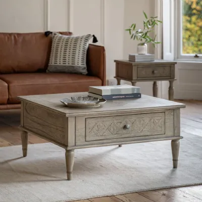 Small Wooden Low Square Coffee Table Inlaid Parquet Top