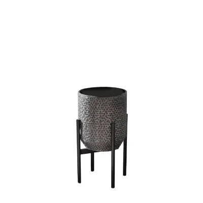 Textured Honeycomb Black Metal Planter