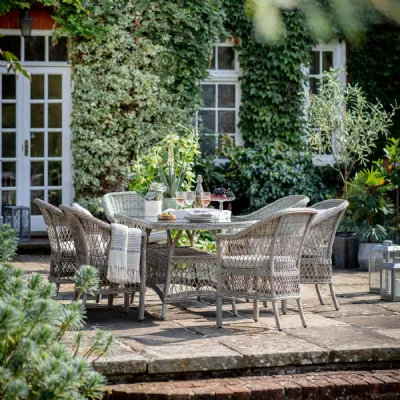 Stone Grey 6 Seater Rattan Garden Oval Dining Table Set