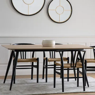 Oak Top Rectangular Dining Table Black Metal Legs 160cm