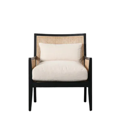Black Wood Rattan Frame Armchair
