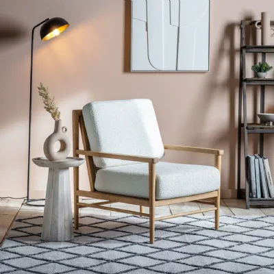 Cream Fabric Light Oak Frame Armchair Removable Cushions