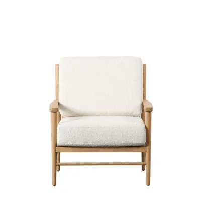 Oak and Rattan Frame Cream Armchair