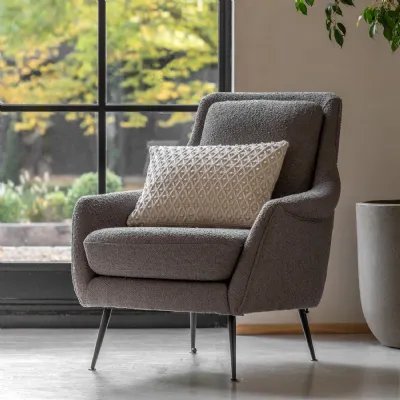 Dark Grey Linen Fabric Armchair Black Metal Legs