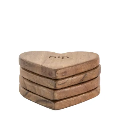 Wooden Heart Shaped Coasters (Set of 4)