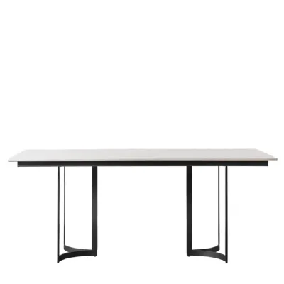 Marble Top Black Metal Rectangular Dining Table