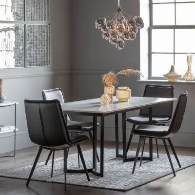 White Marble 180cm Large Dining Table Matt Black Metal Base