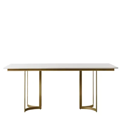 Marble Top Gold Metal Rectangular Dining Table