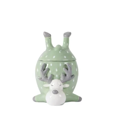 Reindeer Pot with Lid Green 145x125x175mm