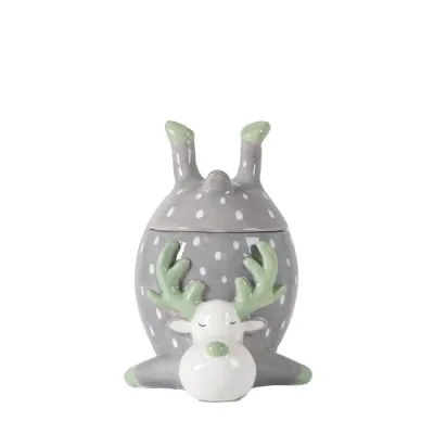 Reindeer Pot with Lid Grey 145x125x175mm
