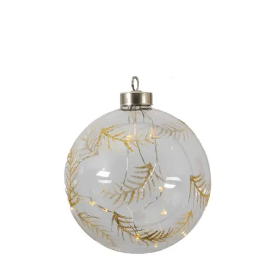 Feather Etched Bauble with LED Clear 120x120x140mm