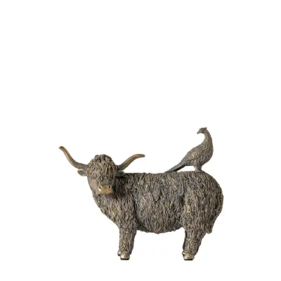 Bronzed Cow And Bird Farmland Figurine