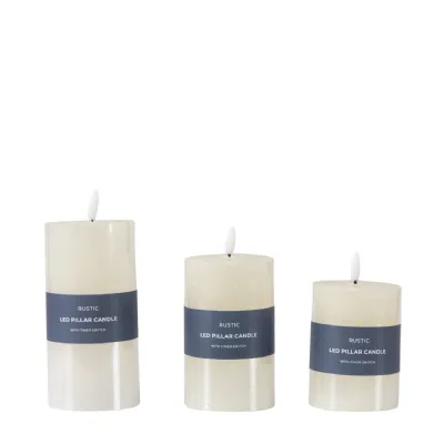 LED Candle Rustic Ivory (Set of 3) 75x75x150mm