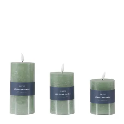 LED Candle Rustic Sage (Set of 3) 75x75x150mm