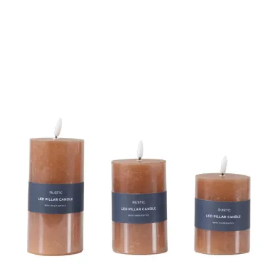 LED Candle Rustic Amber (Set of 3) 75x75x150mm