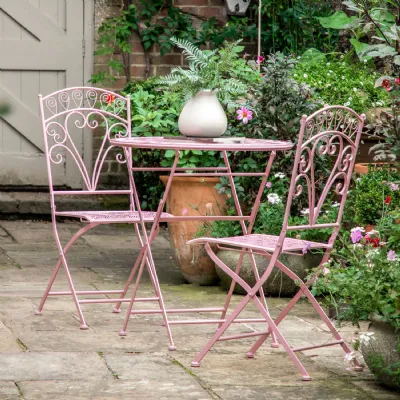 Pink Metal 2 Seater Outdoor Garden Patio Bistro Table and Chair Set