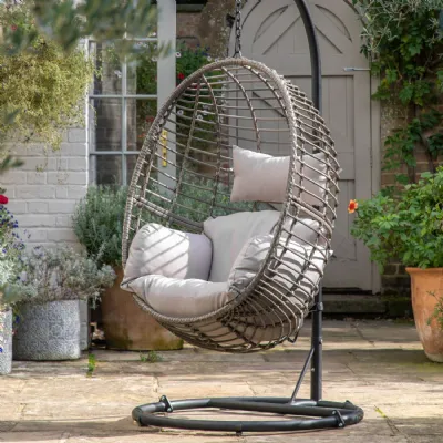 Natural Rattan Outdoor Hanging Egg Chair on Stand