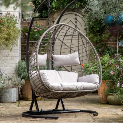 Natural Rattan Outdoor Large 2 Seater Hanging Egg Chair