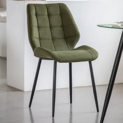 Green Fabric Dining Chair with Black Metal Legs