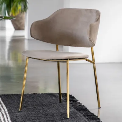 Taupe Velvet Fabric Curved Dining Chair Gold Metal Legs