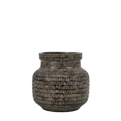 Sgraffito Vase Wide Black 200x200x200mm