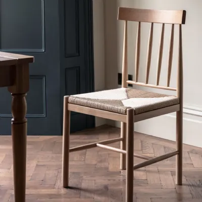 Natural Oak Farmhouse Dining Chair Woven Rope Seat