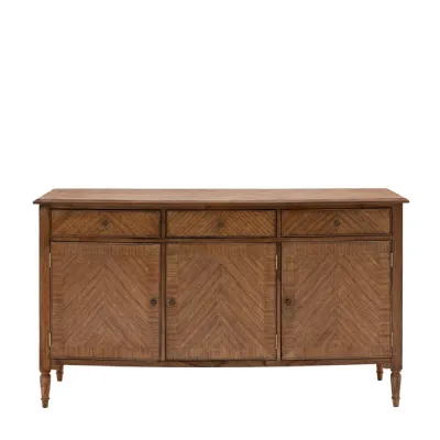 3 Door 3 Drawer Marquetry Brown Sideboard