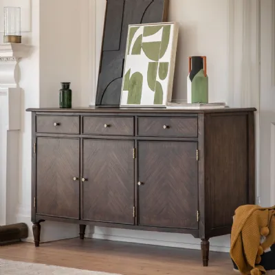 Large Dark Brown Wooden Sideboard with 3 Doors 3 Drawers